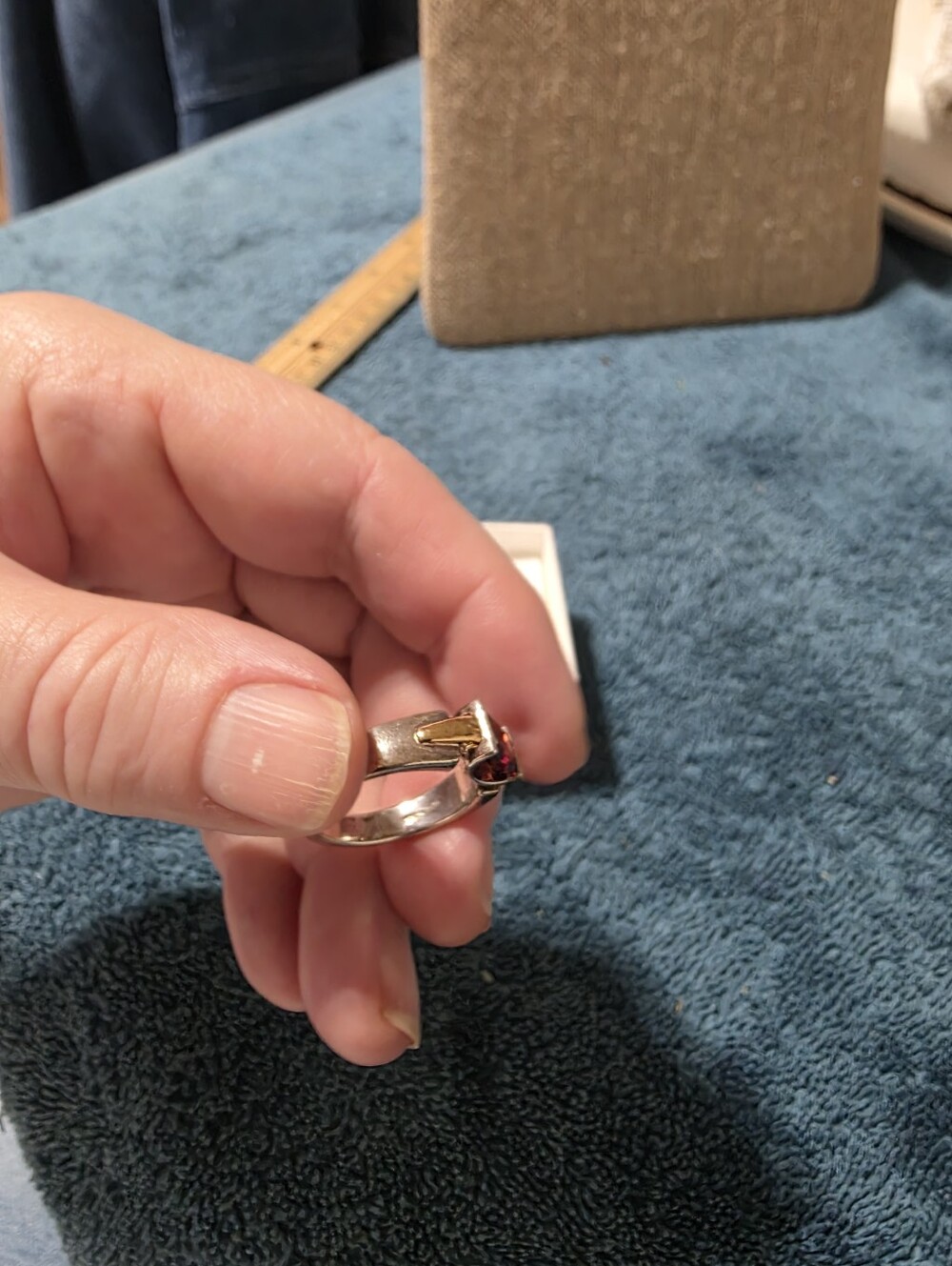 Sterling And 18k Trim Garnet Ring By Lorenzo 8 1\2 - Picture 5 of 13